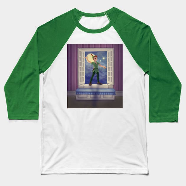Peter Pan in the Window Baseball T-Shirt by Art-by-Sanna